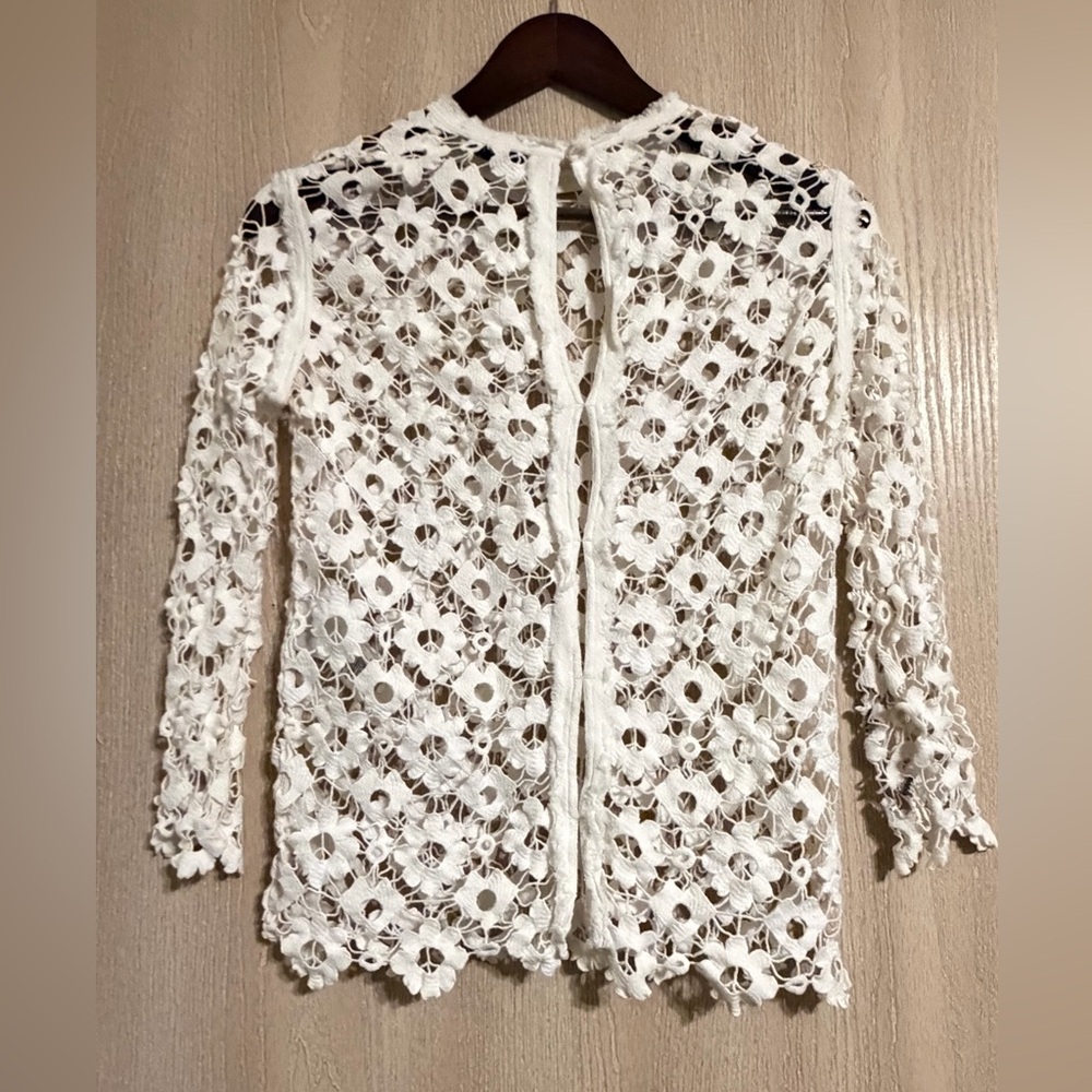 Sandro Paris White Crochet Lace Top – Size 1 (US Small) - Picture 9 of 16